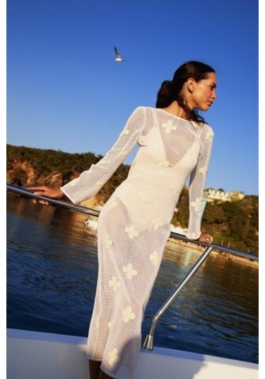Defacto Regular Fit Uzun Kollu Dantelli Maxi Plaj Elbisesi-fall İn Love E0603ax25smer103 Ekru