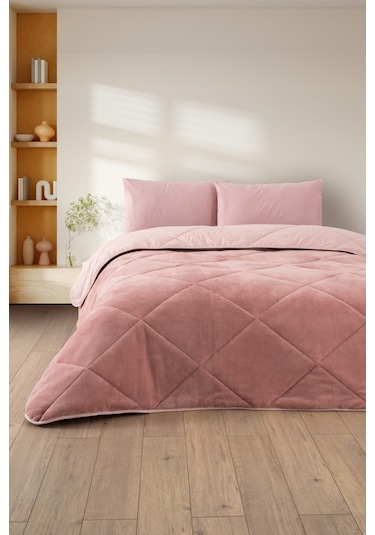 Tek Kişilik Wellsoft Yorgan - Çarşaflı Yastık Kılıflı Uyku Seti Pudra