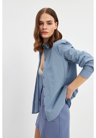 Stella Pulvis Mavi Çizgili Basic Gömlek Mavi