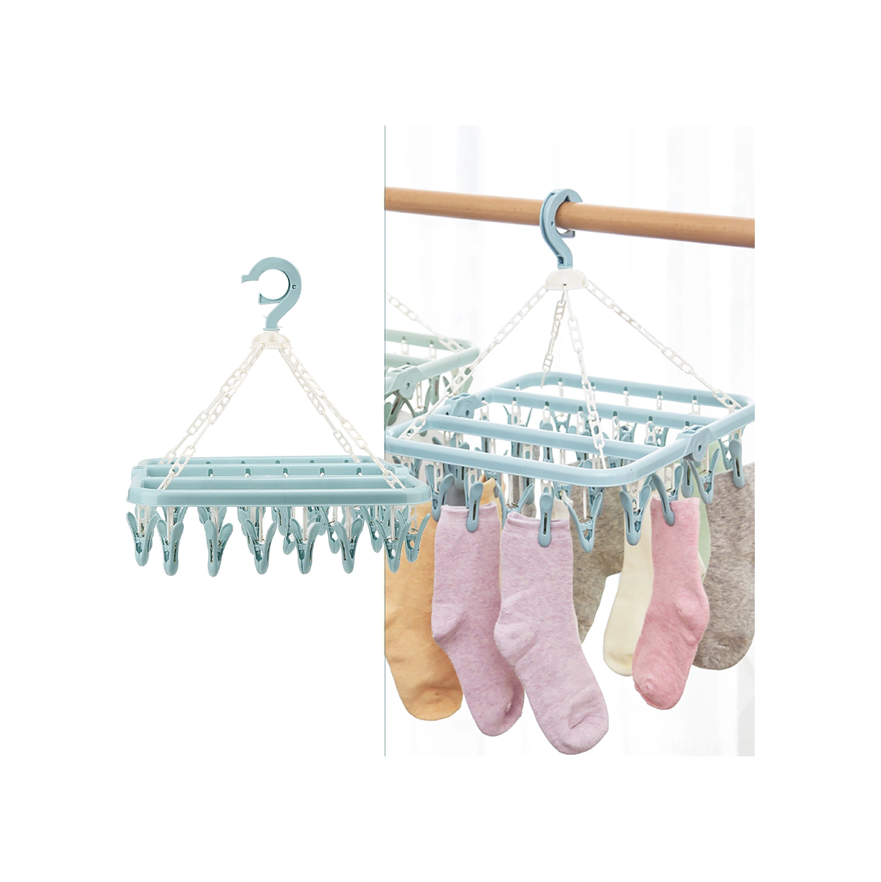 Geeroyoo 32 Klipsli Plastik Çamaşır Asma, 360 Derece Döner, Rüzgar Proof, Bebek Çamaşırları, Çorap, İç Giyim İçin Ev Kullanıma Uygun Mavi