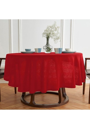 Polyester Simsiz Keten Yuvarlak Dertsiz Masa Örtüsü 160cm
