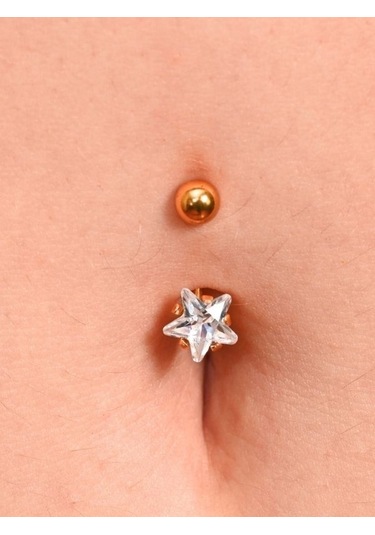 Gold Yıldız Zirkon Taş 8 Mm Zirkon Taş 316l Cerrahi Çelik Göbek Piercing-gbkpr66 Çok Renkli