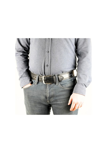 Hakiki Deri Erkek Kemer 4.5 CM Çift Dikişli Siyah Spor Kemer Siyah