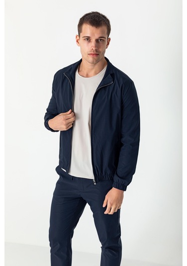 Erkek Rahat Kesim Beli Lastili İçi Astarlı Klasik Baharlık Mont Lacivert
