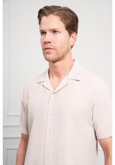 Erkek Bej Apaş Yaka Kısa Kol Gömlek 25ys004008653 Bej Bej