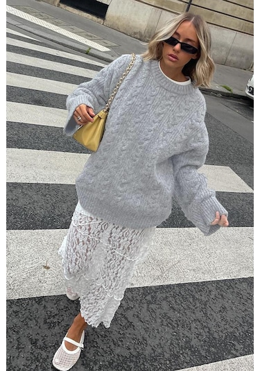 Madmext Gri Bisiklet Yaka Örme Triko Kazak Mg2009 Gri