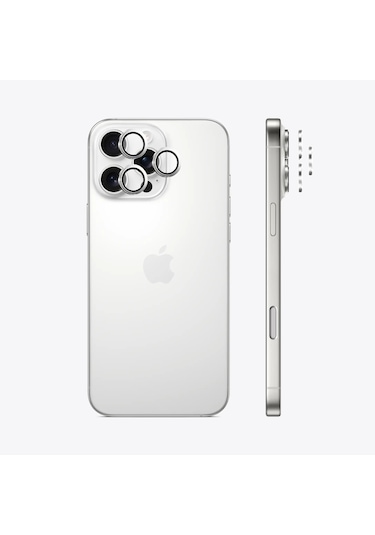 Safeus Safir Temperli Kamera Lens Koruyucu Apple Uyumlu iPhone 16 Pro Max İle Beyaz