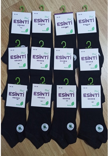 Esinti Bayan 12 Adet Tek Renk Bambu Dikişsiz Patik Çorap Siyah
