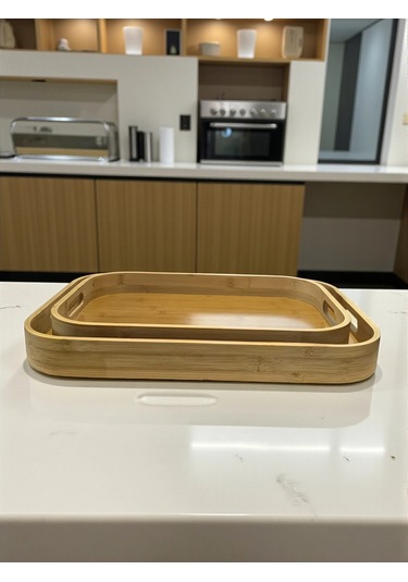 Mybru Dikdörtgen Bambu Tepsi 2'li Set Ahşap