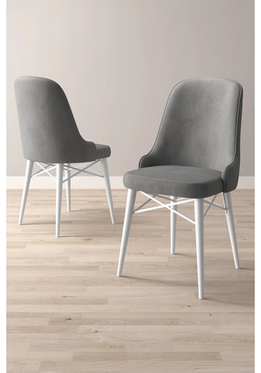 Nova Serisi, 1 Adet Gri Mutfak Sandalyesi, Beyaz Gürgen Ayak, 1. Sınıf Babyface Kumaş