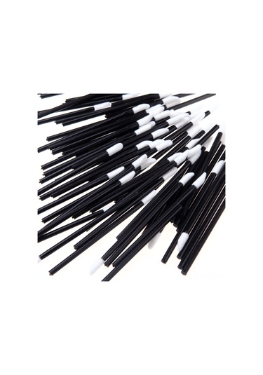 Hfambition Tek Kullandım植绒 Dudak Fırçası 100 Adet, Beyaz Uç Siyah Çubuk, Hijyenik Makyaj Gereci, 9 Cm Uzunluk