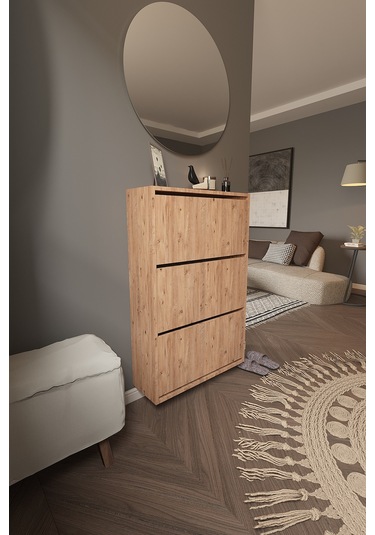 Dekorfim DF08101AC Ayakkabılık Raflı Ayakkabılık 3 Bölmeli Kapaklı Ayakkabılık