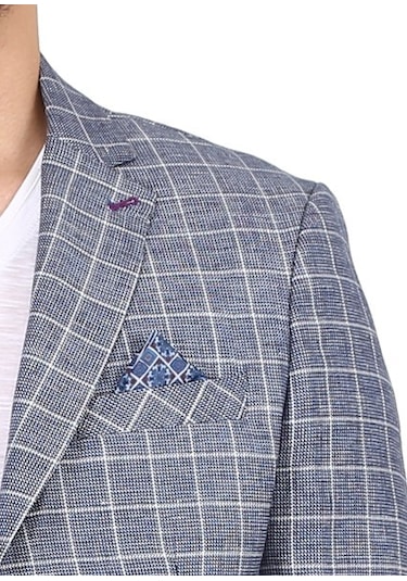 Sposo 5137 Dar Kalıp Kareli Lacivert Erkek Blazer Ceket Lacivert