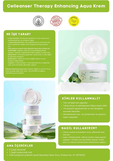 5 Seramid Ve 7 Hyaluronik Asit İçeren Nemlendirici Ve Yatıştırıcı Therapy Enhancing Aqua Krem