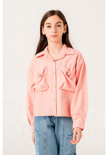 Kız Çocuk Körük Cepli Gömlek 3155 Somon
