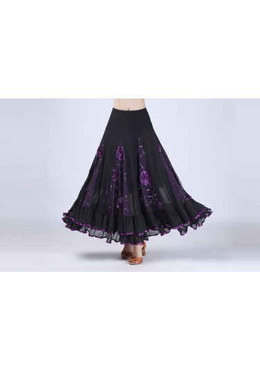 Sones Pullu Çiçek Salıncak Modern Dans Eteği Mor