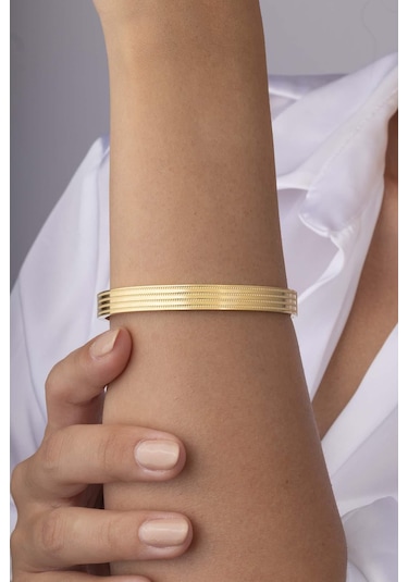 Gümüş Pazarım Şeritli Altın Kaplama Bilezik Model Kadın Çelik Kelepçe Renkli