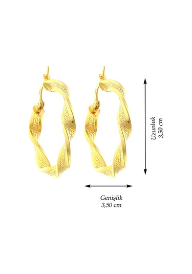 14 Ayar Altın Küpe Grek Desenli Tek Burgu Halka Küpe 3,7 Cm Çapında