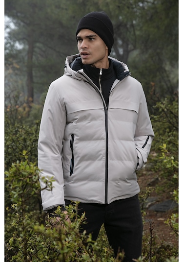 Buratti Regular Fit Kapüşonlu Kapitoneli Erkek Mont 497Dean Taş