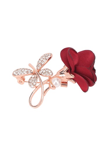 Lemestar Vintage Pembe Gül Broşu - Kristal Takılı Kumaş Ayaklı Yaka İğnesi - Nikah, Özel Etkinlikler İçin Elegan Aksesuar Çok Renkli