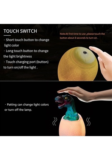 Ganzhoushop Yaratıcı Versiyon Uzaktan Kumandalı Tyrannosaurus Şekilli Renkli Dokunmatik Lamba, Gece Işığı Dekoratif 3d 16 Kg Çok Renkli