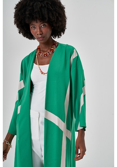 Mizalle Şeritli Renkli Kimono Çok Renkli