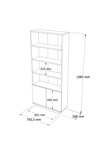 Robin Home Loft Kitaplık Raf 2 Kapaklı Raflı 168cm Çam-Beyaz