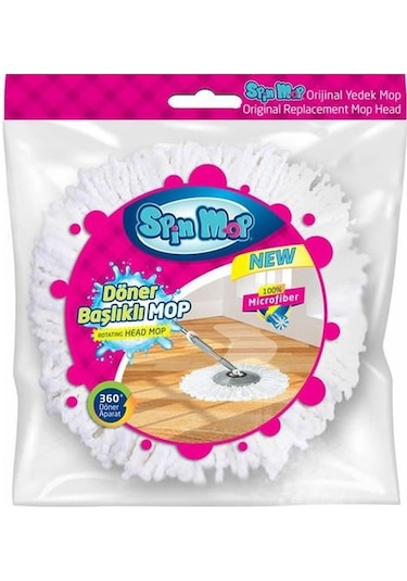 Spin Mop Döner Başlıklı Mikrofiber Mop Yedek Beyaz