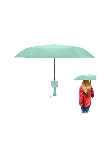 Uv Işınlarına Dayanıklı Şemsiye Yaz Aylarında Isı Koruması Ve Serinlik İçin Saplı Ve Fanlı Şemsiye Yeşil Diğer