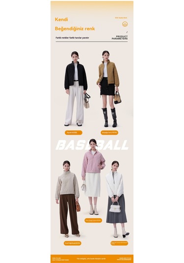 Kadın Retro Günlük Beyzbol Ceketi Sıcak Elmas Desenli Pamuklu Mont Siyah