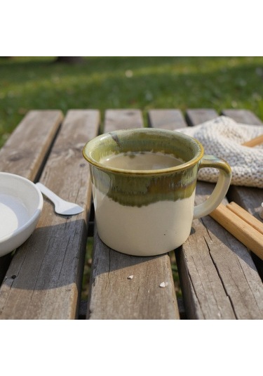 Seramik Kahve Kupası Yeşil-beyaz