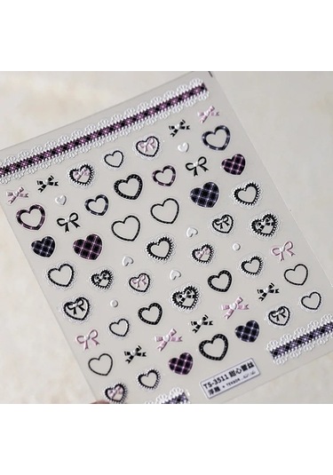 Flybuy 1 Adet 5d Kabartma Kawaii Dantel Nail Art Etiketler Pembe Yay Kalp Ts-3593