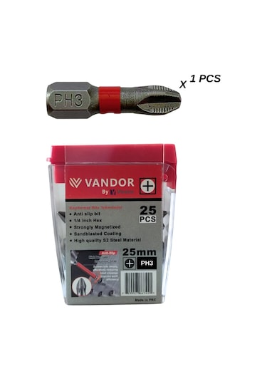 Vandor Anti Slip Bit Kaydırmaz Bits S2 Yüksek Kalite Çelik Ph3 25 - 637962027877