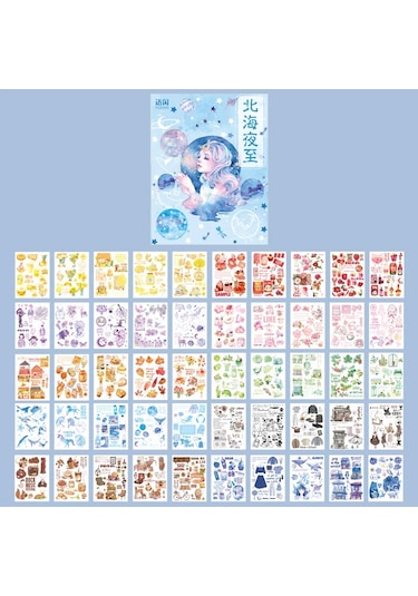 Yoofun 50 Tekrarlanmayan Desenler Dekoratif Kırtasiye Çıkartmalar Renkli Rüya Scrapbooking Dıy Günlüğü Albümü Retro Vaporwave Sopa Lacivert