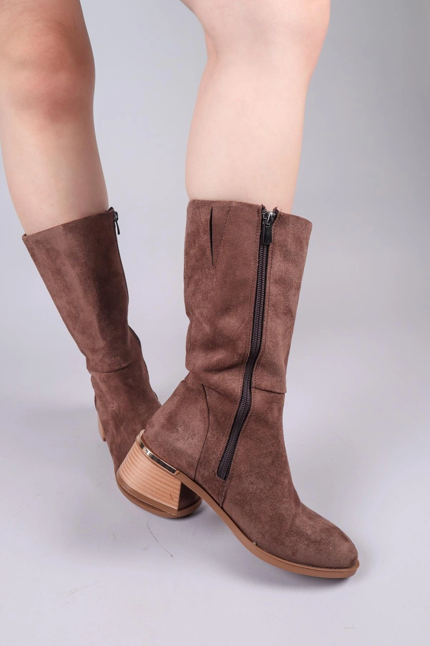 Faye Süet Yarım Çizme Kahverengi-8419 Kahverengi
