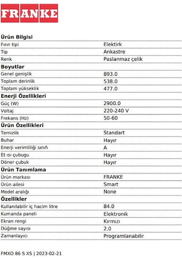 Franke FMXO 86 S XS Ankastre Fırın