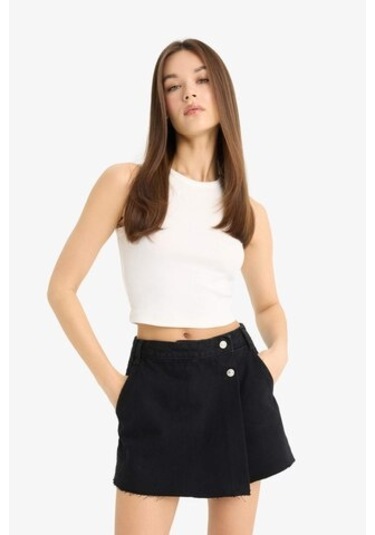 DeFacto Yüksek Bel Cepli Mini Jean Şort Etek E4696AX25SMNM40 Siyah