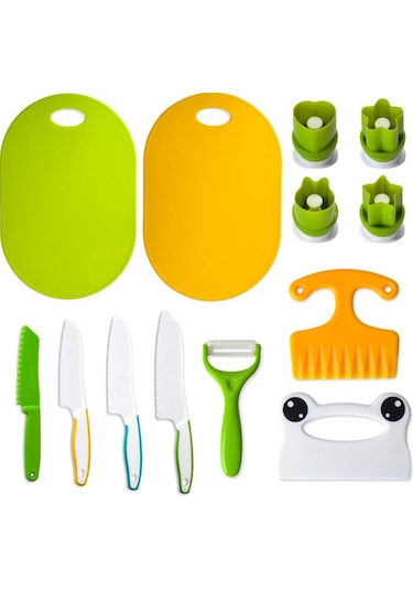 Çocuklar Plastik Pişirme Bıçağı Seti Çocuklar Dıy Peeler Kicthen Araçları, Boyut:17'de 1 Gümüş