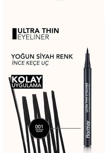 Flormar Ultra Thin İnce Keçe Uçlu Likit Göz Kalemi 001 Black