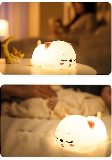 Uyuyan Kedi - Led Silika Jel Gece Lambası Beyaz