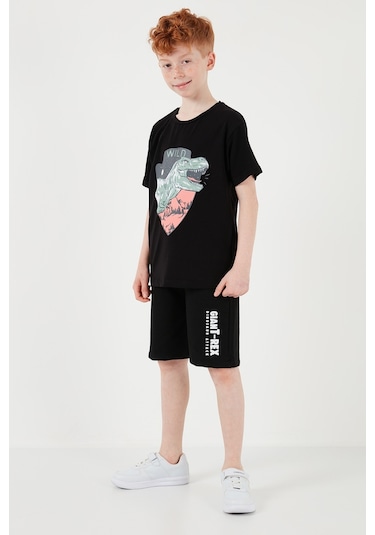 Lela Pamuklu Regular Fit Bisiklet Yaka Şortlu Alt-Üst Erkek Çocuk Takım 6212018 Siyah