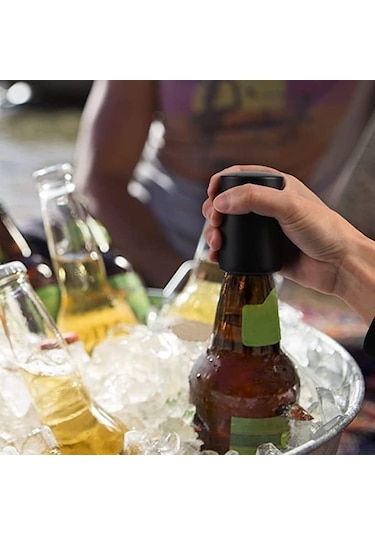 Yuntech01 2'li Paket Siyah Manyetik Otomatik Paslanmaz Çelik Basma Şeklinde Şişe Açıcı Siyah