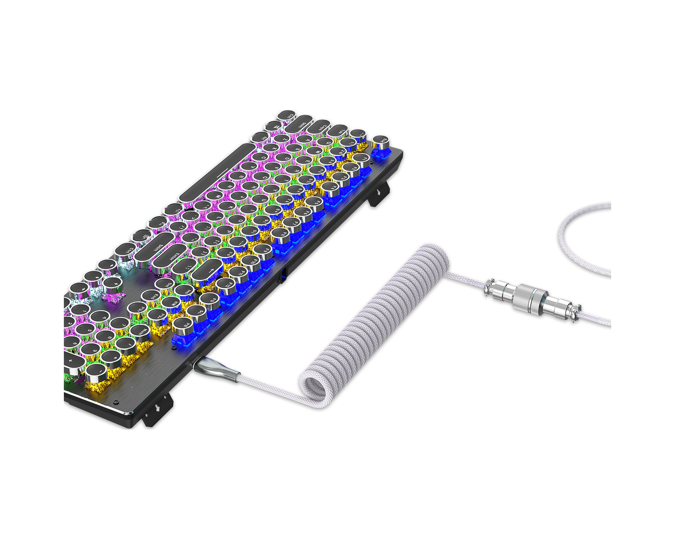 Qingmipy Mekanik Klavye İçin Genişletilebilir Nilon Örgü Kablosu - Usb'den Type-c'ye Çevirici Beyaz