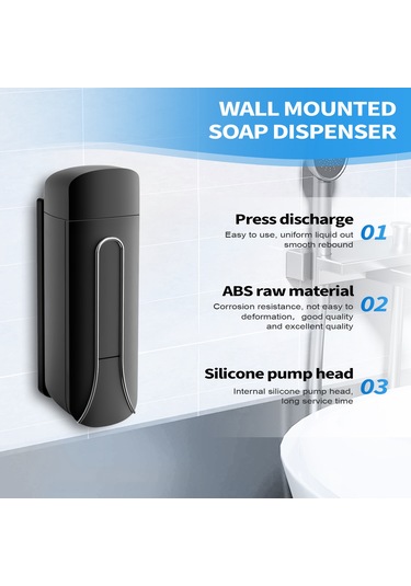 Xurunkeji 2 Adet Duvara Monte Banyo Plastik Sıvı Sabunluk 350 Ml Duş Jeli Deterjan Şampuan Şişesi Mutfak Otel İçin Siyah