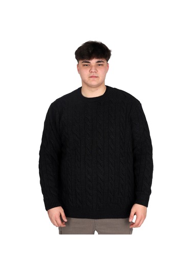 Mode Xl Büyük Beden Erkek Kazak Bisiklet Yaka Braıded 24211 Siyah Siyah