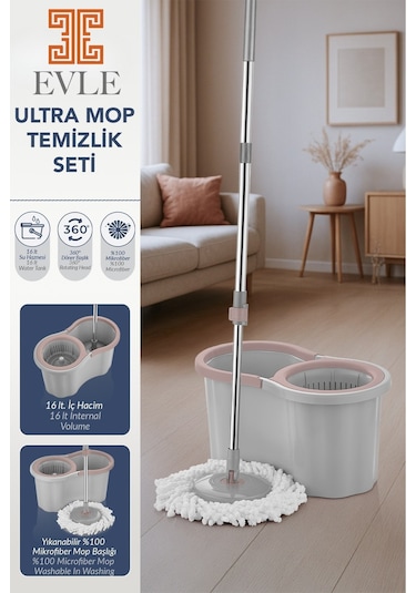Lavine Premium 360 Mop Temizlik Seti 16 L, Gri, Paslanmaz Sap