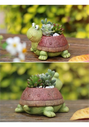 Florada 2'li Kaplumbağa Saksı Set Sukulent Saksısı Kaktüs Saksısı El Işçiliği Taş