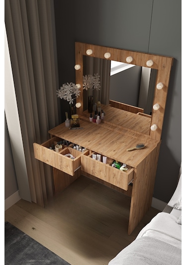 Sakura Işıklı Aynalı Çekmeceli Makyaj Masası Atlantik Çam
