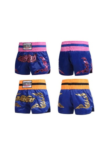 Kraliyet Mavisi Muay Thai Boks Şort Çocuklar Yetişkin Kadın Erkek Eğitim Mücadele Kickboks Sandıklar Geniş Elastik Kemer Nakış Desen Boks Şort Mavi