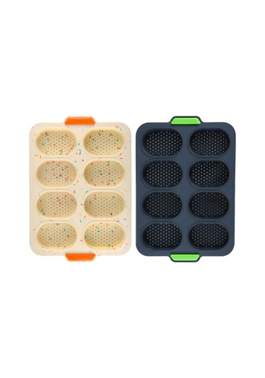 8 Oval Baget Kek Kalıbı Çerçeveli Fransız Dıy Çörek Kalıbı Yapışm Siyah